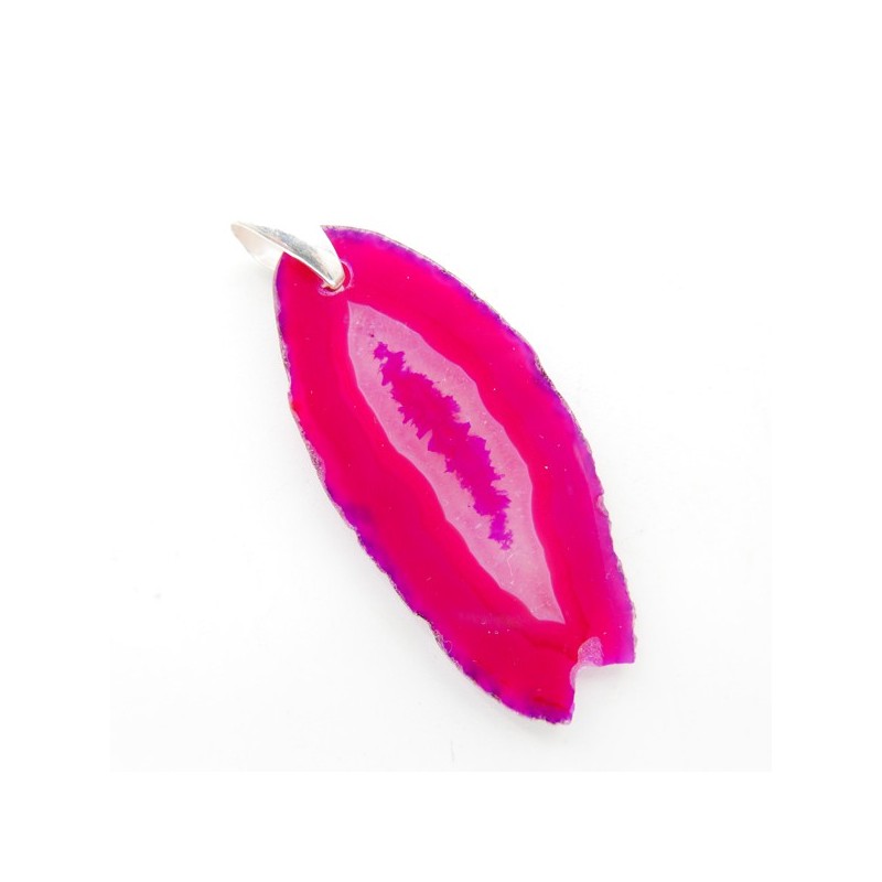 Colgante de Ágata Teñida de Fucsia - Baño de Plata