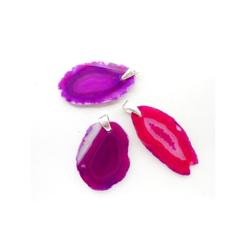 Colgante de Ágata Teñida de Fucsia - Baño de Plata