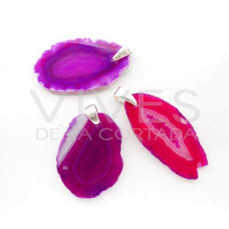 Colgante de agata (baño plata) color fucsia (teñido)