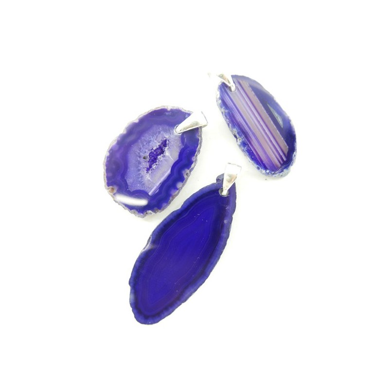 Colgante de Ágata Teñida de Violeta - Baño de Plata