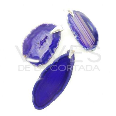 Pingente de ágata tingida de violeta - Banhado a prata