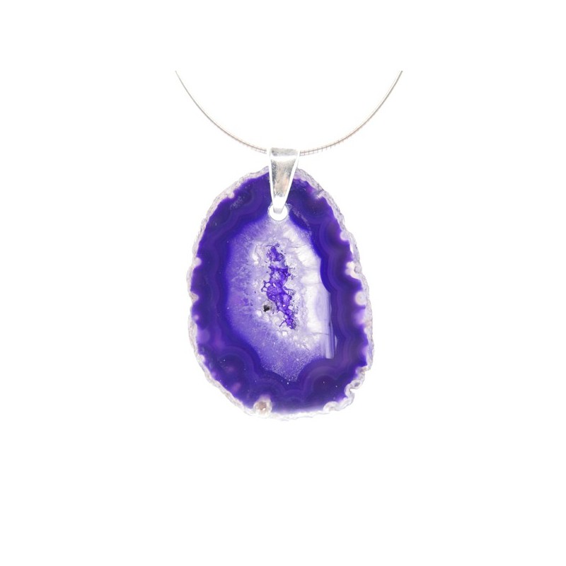 Colgante de Ágata Teñida de Violeta - Baño de Plata