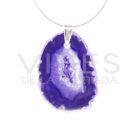 Colgante de agata (baño plata) color violeta (teñido)