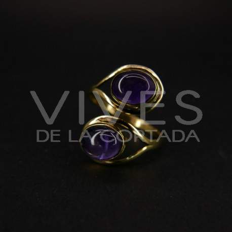 Anillo Ajustable de Bronce con Amatista -5-