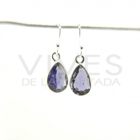 Brincos Iolite em forma de gota facetada - Prata esterlina 925