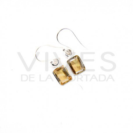 Pendientes de Citrino Cubo Facetado Pequeño - Plata de Ley 925