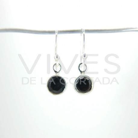 Earrings of Onyx Circle Faceted - Sterling Silver 925
