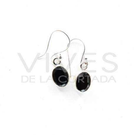 Boucles d'oreilles d'Onyx Ovale à facettes - Argent 925