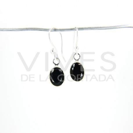 Boucles d'oreilles d'Onyx Ovale à facettes - Argent 925