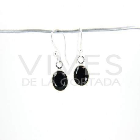 Earrings of Onyx Oval Faceted - Sterling Silver 925