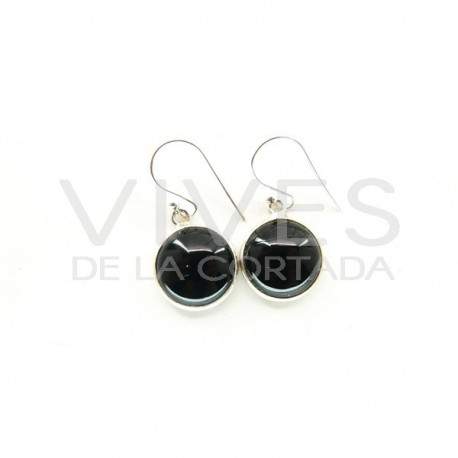 Earrings of Onyx Smooth Circle Big - Sterling Silver 925