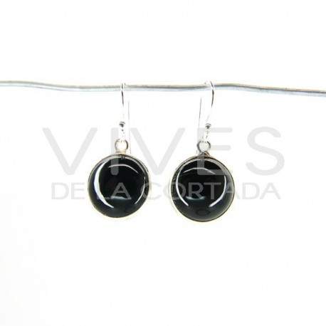 Earrings of Onyx Smooth Circle Big - Sterling Silver 925