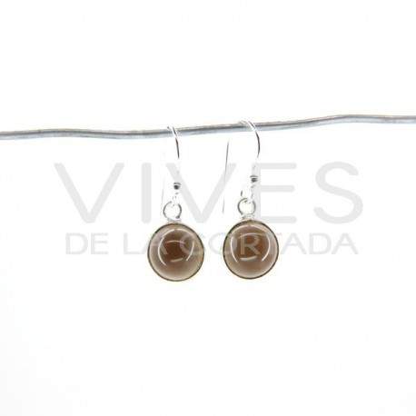 Earrings of Quartz Smoked Smooth Circle Small - Sterling Silver 925