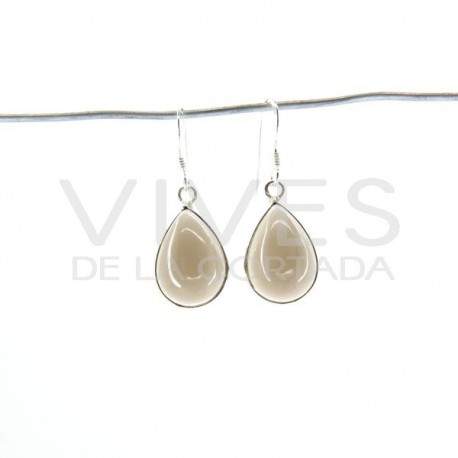 Pendientes de Cuarzo Ahumado Lágrima Liso Grande  - Plata de Ley 925