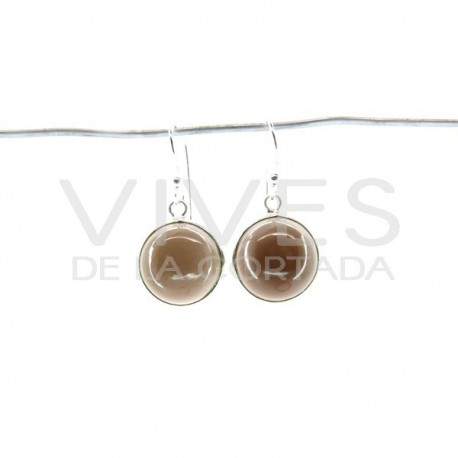 Earrings of Quartz Smoked Smooth Circle Big - Sterling Silver 925