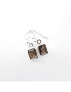 Earrings of Quartz Smoked Rectangle Faceted - Sterling Silver 925 2