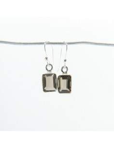 Earrings of Quartz Smoked Rectangle Faceted - Sterling Silver 925