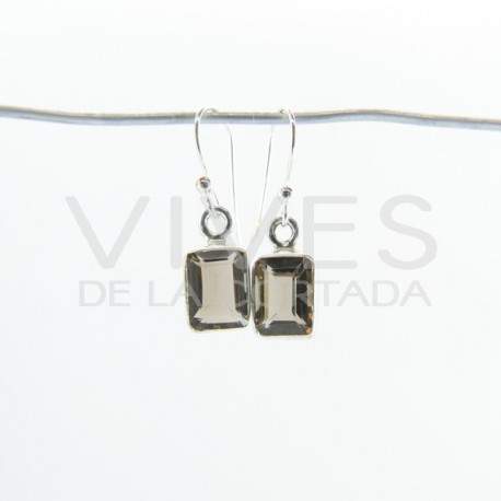 Earrings of Quartz Smoked Rectangle Faceted - Sterling Silver 925