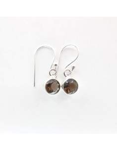 Earrings of Quartz Smoked Circle Faceted - Sterling Silver 925 2