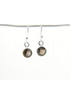 Earrings of Quartz Smoked Circle Faceted - Sterling Silver 925