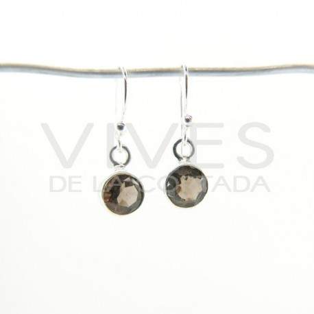 Earrings of Quartz Smoked Circle Faceted - Sterling Silver 925