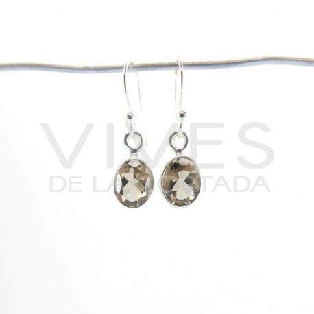 Boucles d'oreilles de Quartz Ovale fumé à facettes - Argent 925