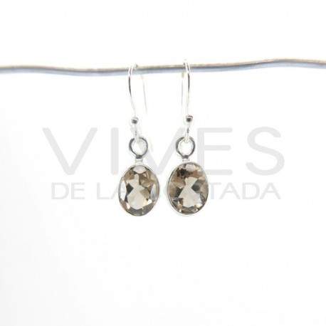 Earrings of Quartz Smoked Oval Faceted - Sterling Silver 925
