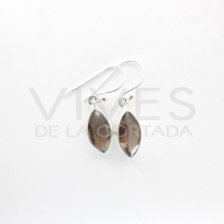 Pendientes de Cuarzo Ahumado Ojo Facetada Pequeño- Plata de Ley 925