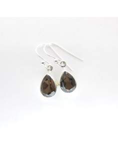 Earrings of Quartz Smoked Small Faceted Teardrop - Sterling Silver 925 2