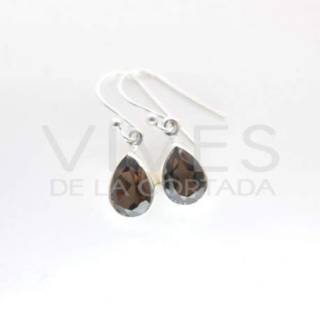 Pendientes de Cuarzo Ahumado Lágrima Facetada Pequeña - Plata de Ley 925