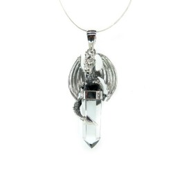Colgante Gotlan Dragón Alas Abiertas y Punta de Cuarzo - Plata de Ley 925