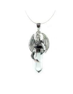Pendentif Dragon Gotlan Ailes ouvertes et pointe de Quartz - Argent 925