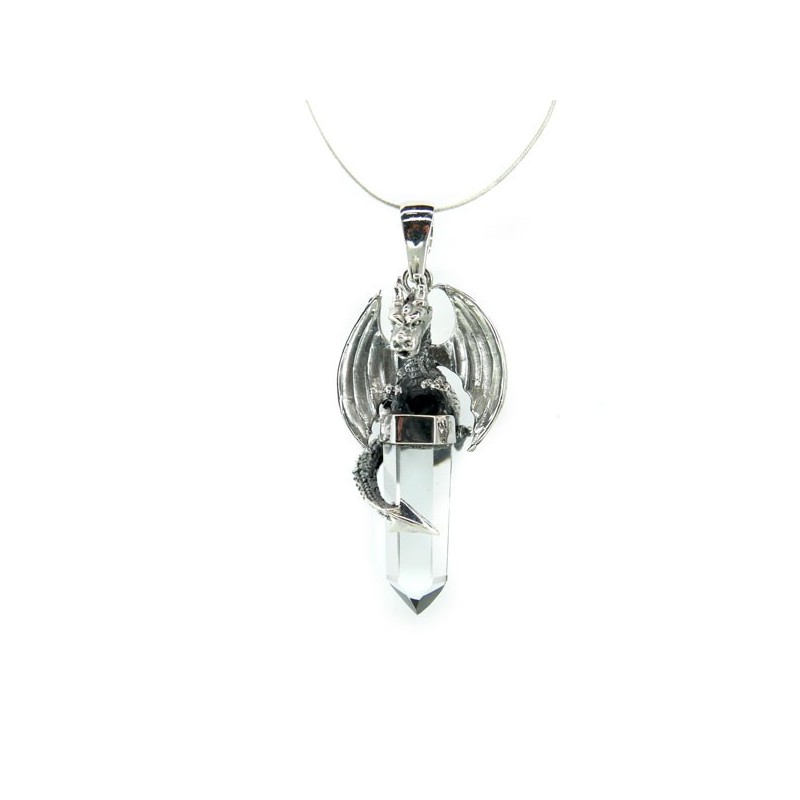 Colgante Gotlan Dragón Alas Abiertas y Punta de Cuarzo - Plata de Ley 925