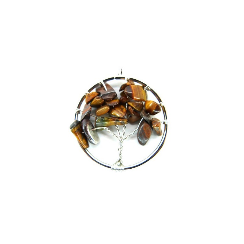 Colgante Árbol de la Vida con Ojo de Tigre - Baño de Plata