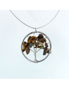 Pendentif Arbre de Vie avec Oeil de Tigre - Plaqué Argent 2