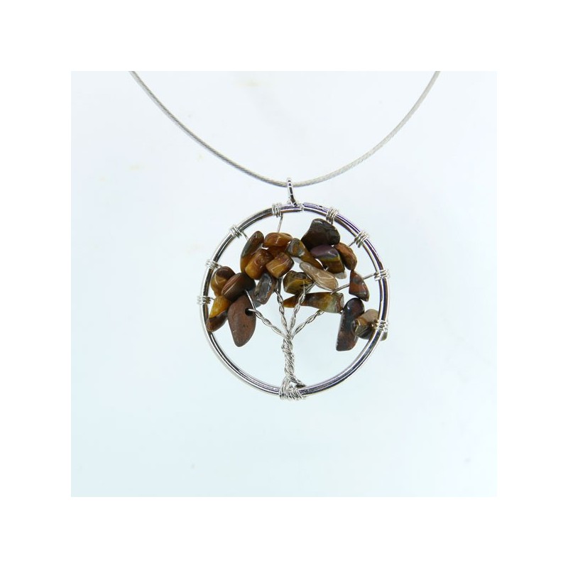 Colgante Árbol de la Vida con Ojo de Tigre - Baño de Plata