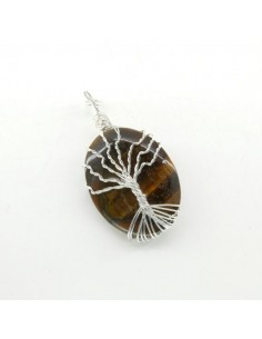 Pendentif oeil de tigre et arbre de vie Rodado - Plaqué argent 2