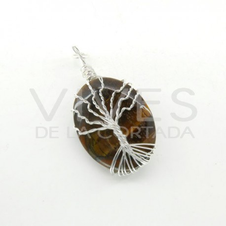 Colgante de Ojo de Tigre y Árbol Vida Rodado - Baño de Plata