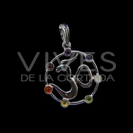 Colgante OM con Minerales de los Chakras - Baño de Plata