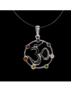 Pendentif OM avec Chakra Minerals - Bain d'argent